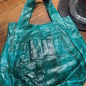 Beirn Genuine Snakeskin Tote in a beautiful turquoise color